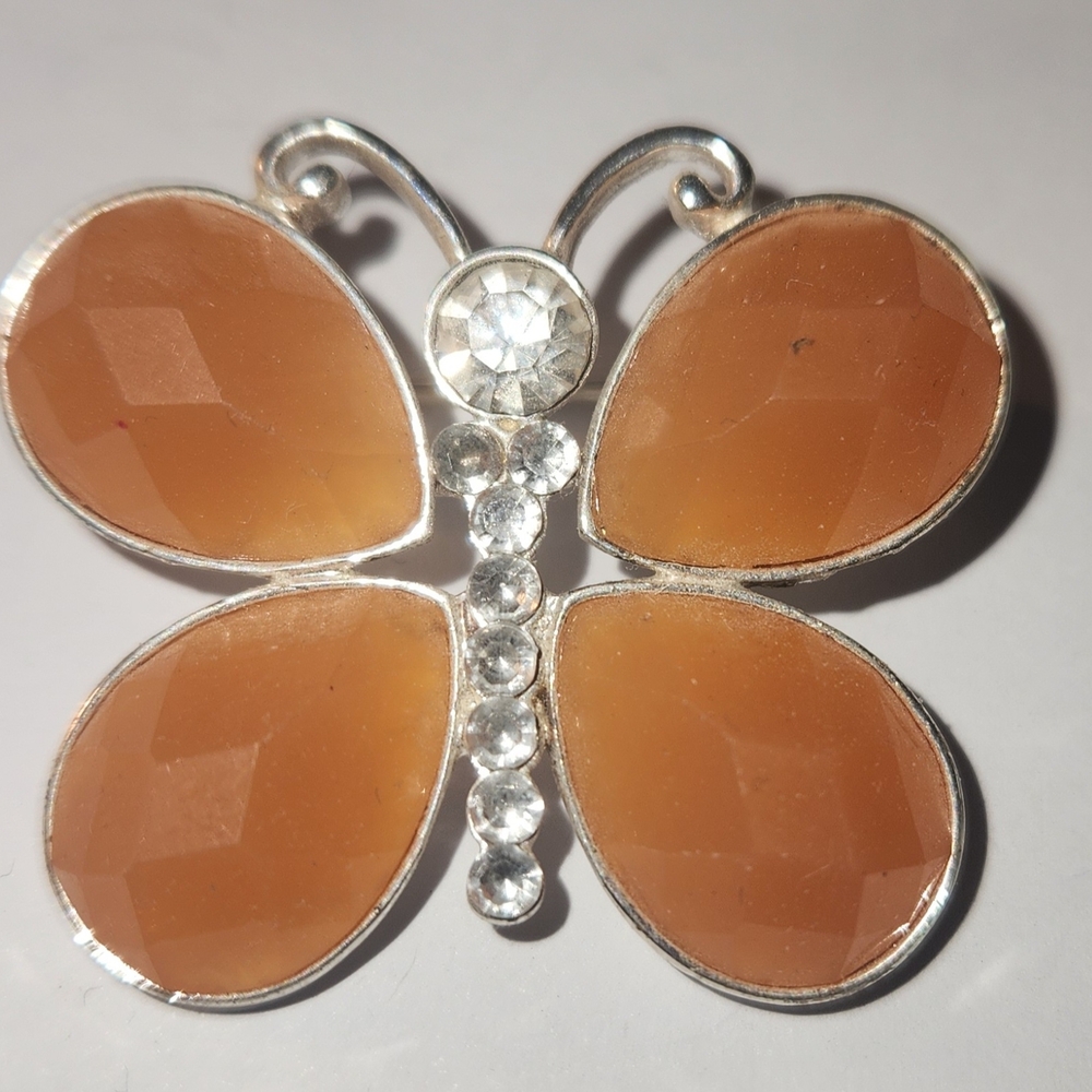Charming Orange and Silver Butterfly Brooch